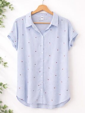 🍉 Old Navy Light Blue Striped Button-Up with Watermelon Motif XL 🍉